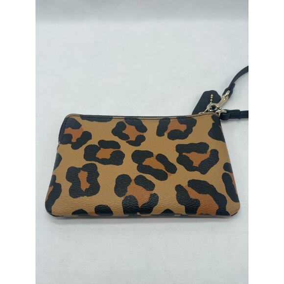 Coach Tan & Black Ocelot Print Coated Canvas Wristlet - Picture 5 of 11